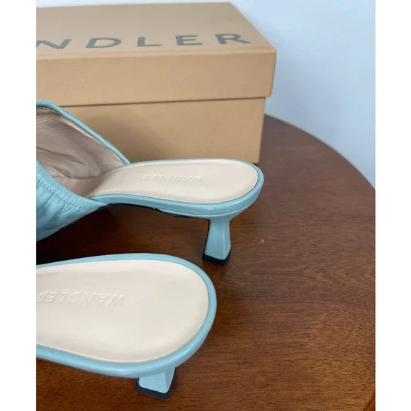 Wandler Ava Kitten Lambskin Leather Heels in Light Blue Size 10.5